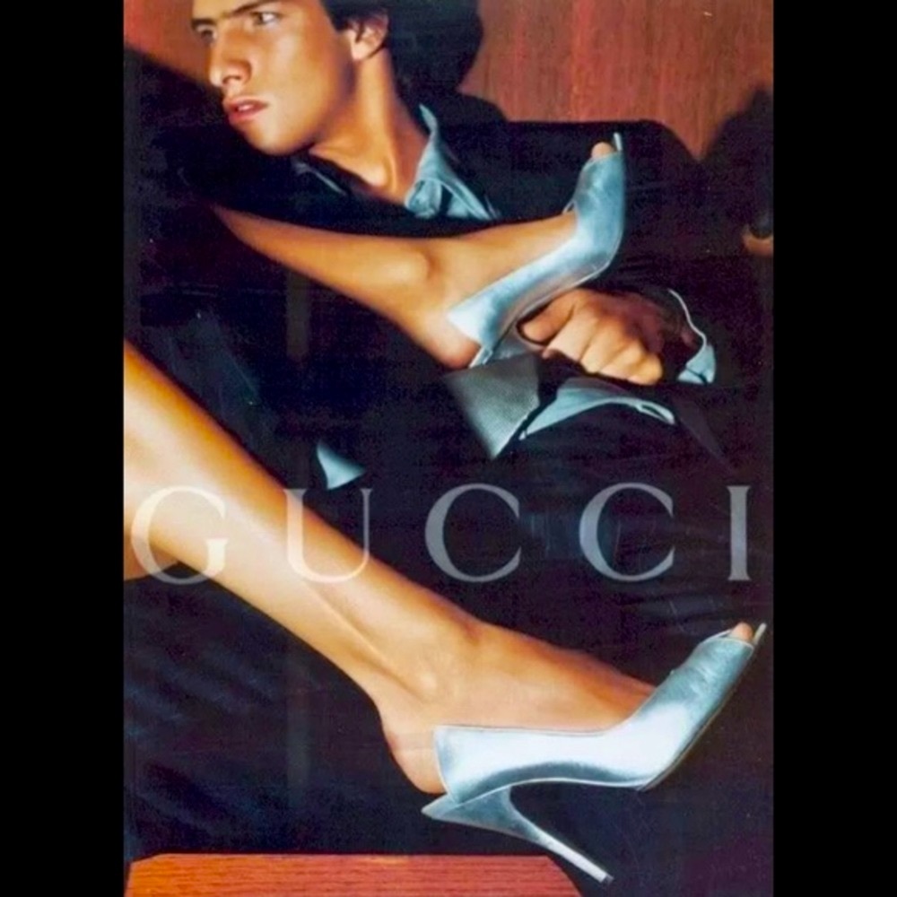 Tom Ford GUCCI Runway Silver Leather Slingback Heels